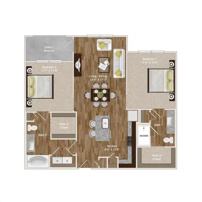 B1  - 2Bed/2Bath  - Balcony/Patio 5218 floor plan